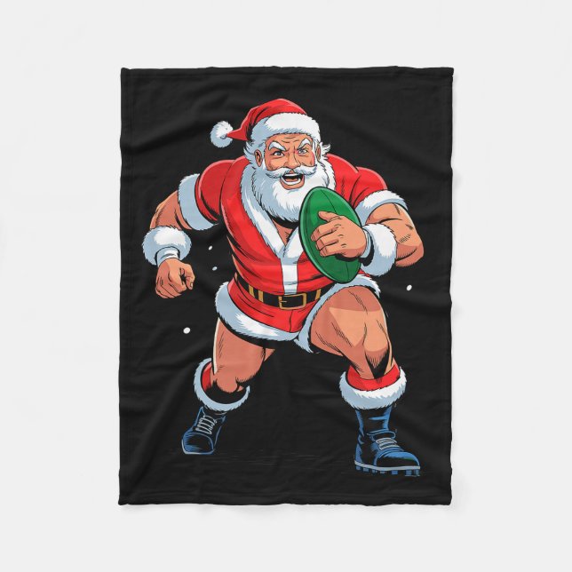 Santa Playing Rugby Funny Holiday Christmas Xmas P Fleecedecke (Vorderseite)
