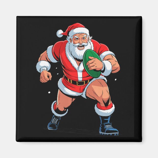 Santa Playing Rugby Funny Holiday Christmas Xmas P Magnet (Vorne)