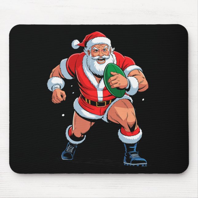 Santa Playing Rugby Funny Holiday Christmas Xmas P Mousepad (Vorne)