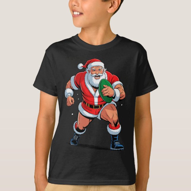 Santa Playing Rugby Funny Holiday Christmas Xmas P T-Shirt (Vorderseite)