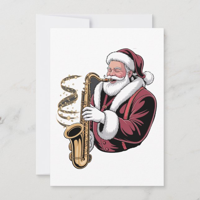 Santa Playing Saxophon Xmas Musiker Saxophonist Einladung (Vorderseite)