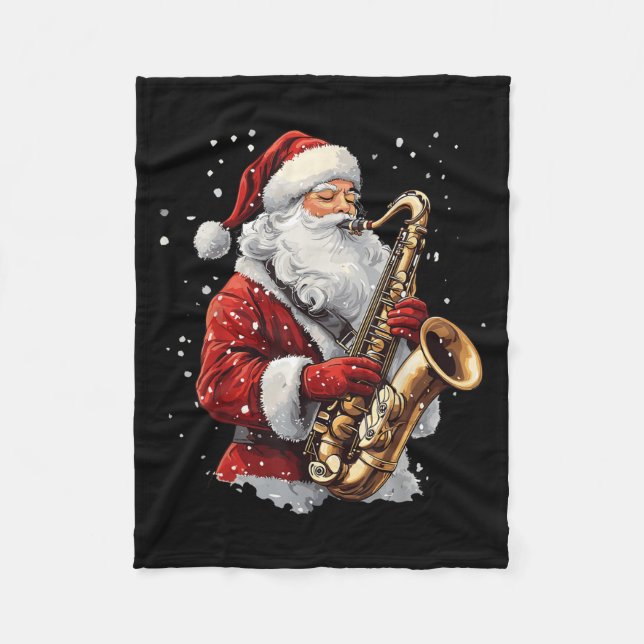 Santa Playing Saxophone Xmas Musician Saxophonist  Fleecedecke (Vorderseite)