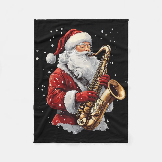 Santa Playing Saxophone Xmas Musician Saxophonist  Fleecedecke (Vorderseite)
