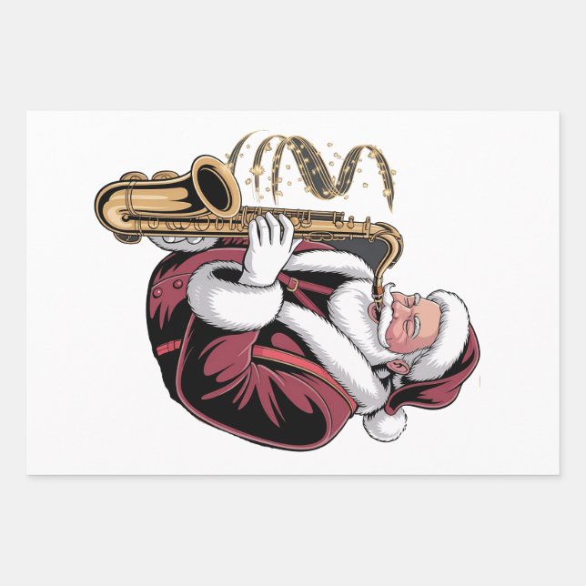 Santa Playing Saxophone Xmas Musician Saxophonist  Geschenkpapier Set (Vorderseite)