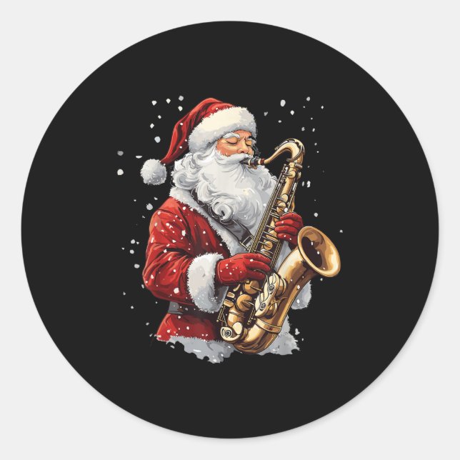 Santa Playing Saxophone Xmas Musician Saxophonist  Runder Aufkleber (Vorderseite)