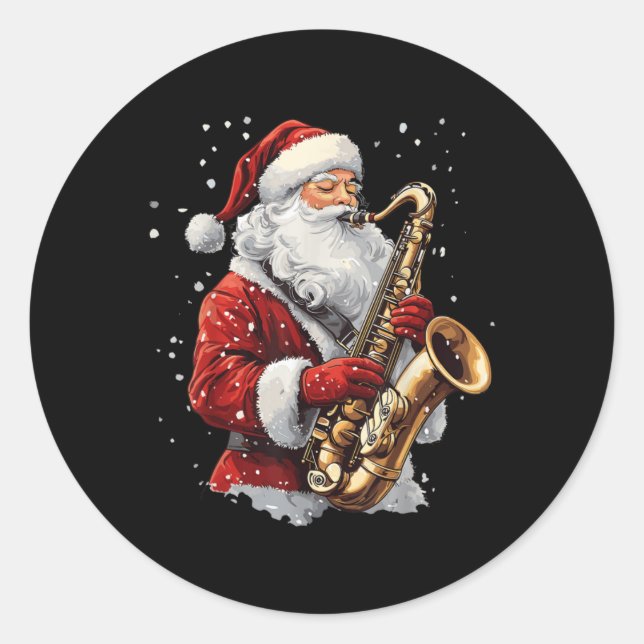 Santa Playing Saxophone Xmas Musician Saxophonist  Runder Aufkleber (Vorderseite)