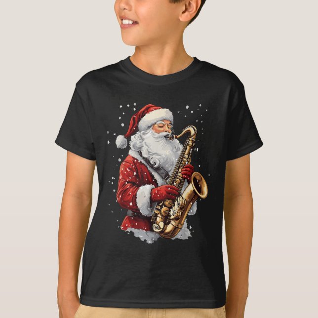 Santa Playing Saxophone Xmas Musician Saxophonist  T-Shirt (Vorderseite)