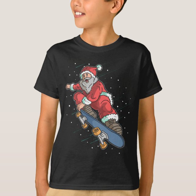 Santa Playing Skateboard T-Shirt (Vorderseite)