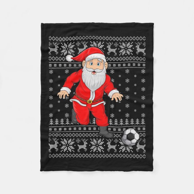 Santa Playing Soccer Football Ugly Christmas Sweat Fleecedecke (Vorderseite)