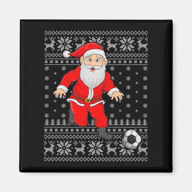 Santa Playing Soccer Football Ugly Christmas Sweat Magnet (Vorne)