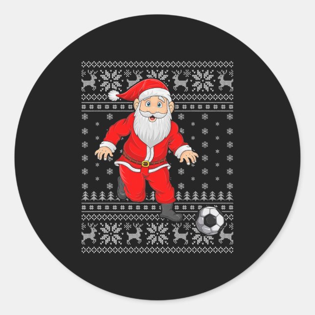 Santa Playing Soccer Football Ugly Christmas Sweat Runder Aufkleber (Vorderseite)