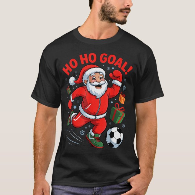Santa Playing Soccer Funny Holiday Christmas Xmas  T-Shirt (Vorderseite)