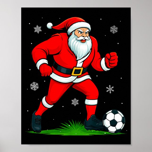 Santa Playing Soccer Xmas Funny Christmas Soccer S Poster (Vorne)