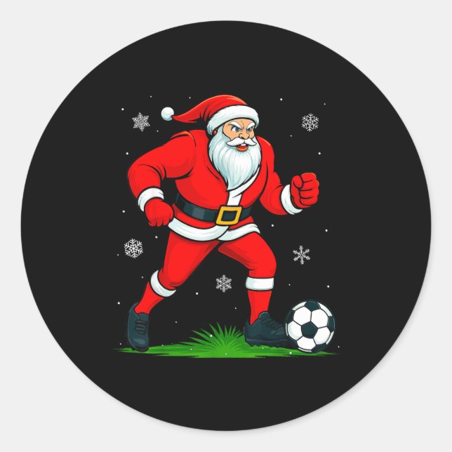 Santa Playing Soccer Xmas Funny Christmas Soccer S Runder Aufkleber (Vorderseite)