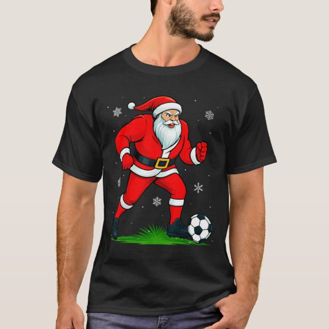 Santa Playing Soccer Xmas Funny Christmas Soccer S T-Shirt (Vorderseite)