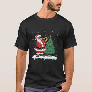 Santa Playing Trombone Boys Mädchen Kinder Baumleu T-Shirt