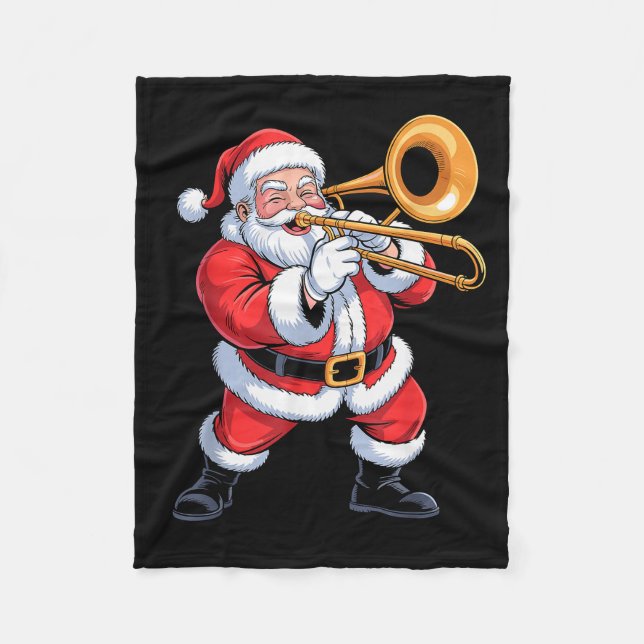 Santa Playing Trombone Funny Holiday Chrismas Xmas Fleecedecke (Vorderseite)