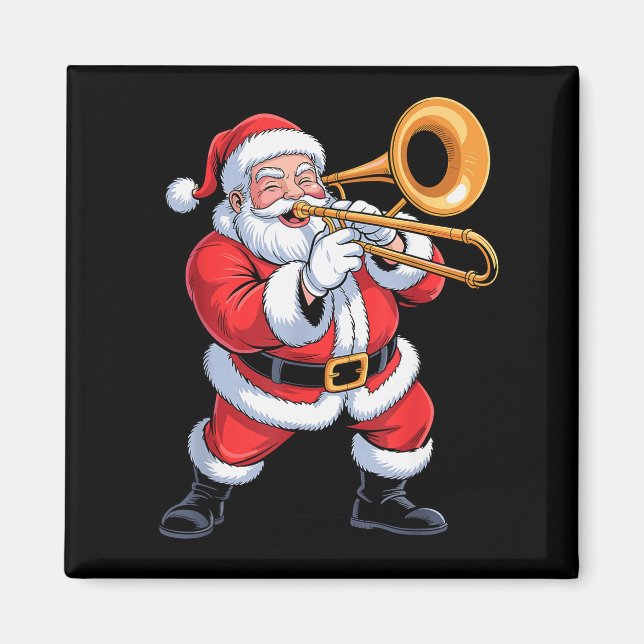 Santa Playing Trombone Funny Holiday Chrismas Xmas Magnet (Vorne)