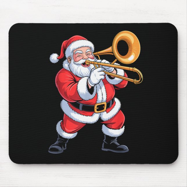 Santa Playing Trombone Funny Holiday Chrismas Xmas Mousepad (Vorne)