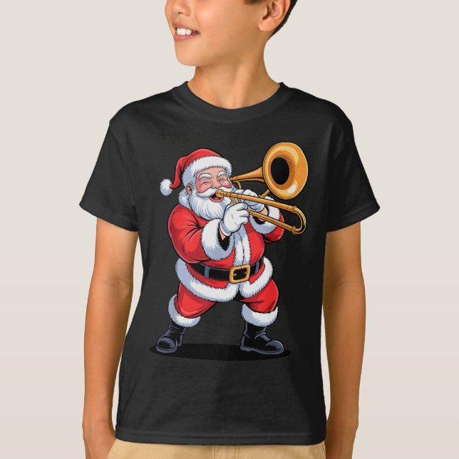 Santa Playing Trombone Funny Holiday Chrismas Xmas T-Shirt (Vorderseite)