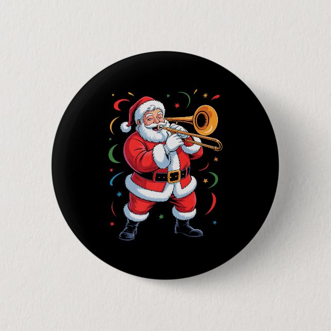 Santa Playing Trombone Funny Holiday Christmas Xma Button (Vorderseite)