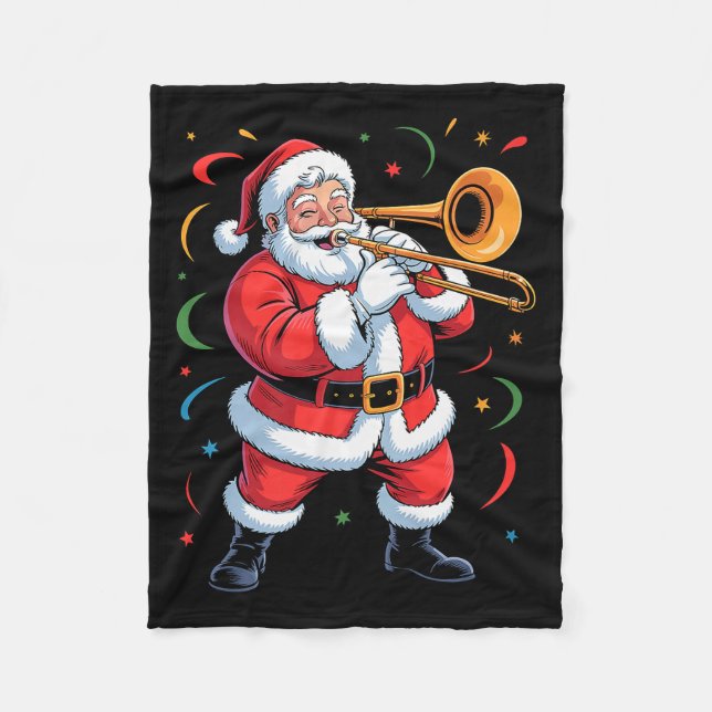 Santa Playing Trombone Funny Holiday Christmas Xma Fleecedecke (Vorderseite)