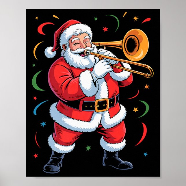 Santa Playing Trombone Funny Holiday Christmas Xma Poster (Vorne)