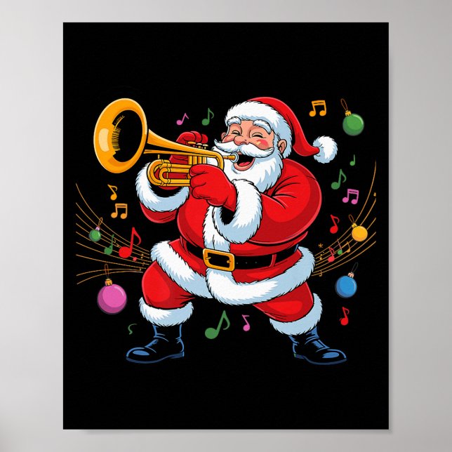 Santa Playing Trumpet Funny Holiday Chrismas Xmas  Poster (Vorne)