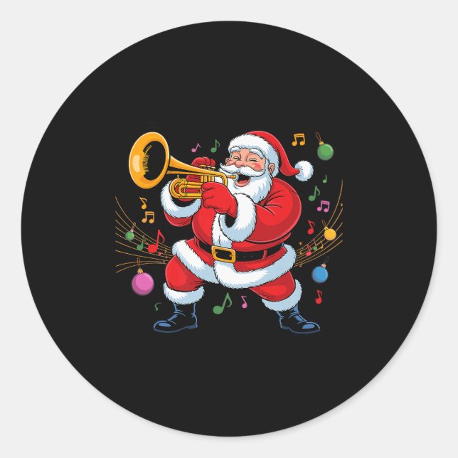 Santa Playing Trumpet Funny Holiday Chrismas Xmas  Runder Aufkleber (Vorderseite)
