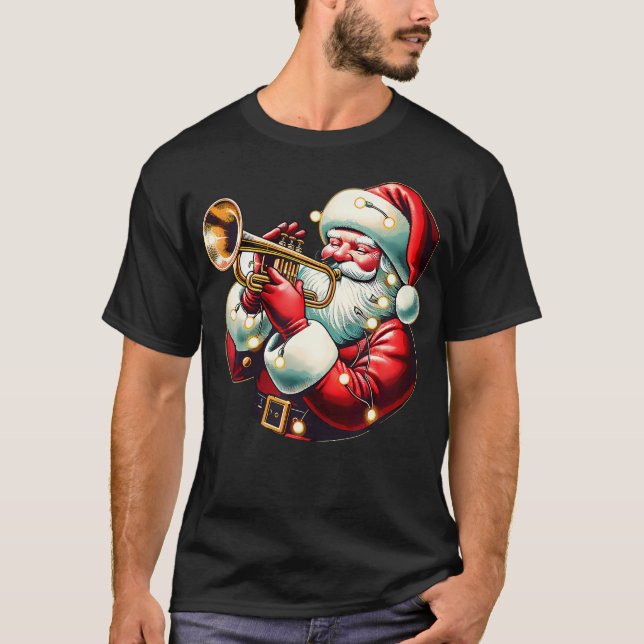 Santa Playing Trumpet Funny Trumpet Playing Musica T-Shirt (Vorderseite)