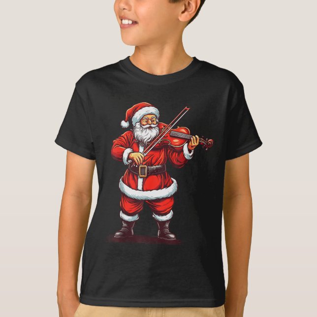 Santa Playing Violin Funny Violinist Violin Player T-Shirt (Vorderseite)
