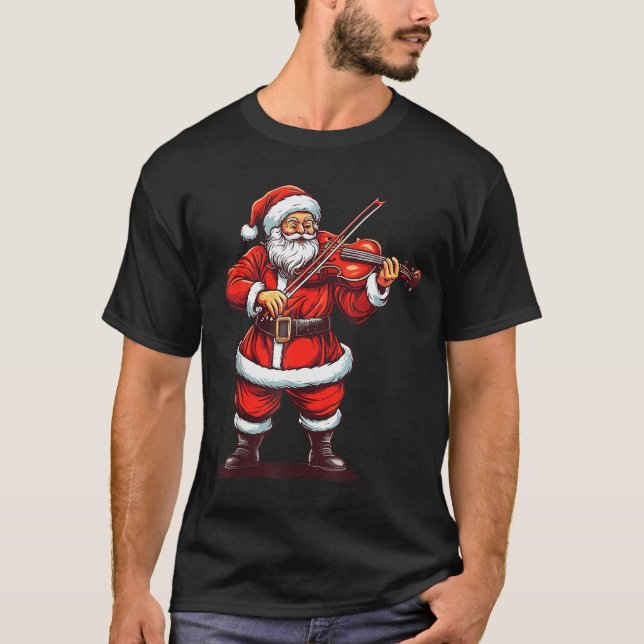 Santa Playing Violin Funny Violinist Violin Player T-Shirt (Vorderseite)