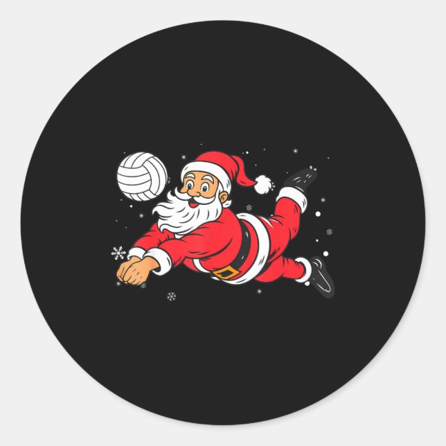 Santa Playing Volleyball Christmas Pajama Cool Srt Runder Aufkleber (Vorderseite)