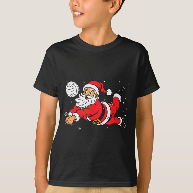 Santa Playing Volleyball Christmas Pajama Cool Srt T-Shirt (Vorderseite)