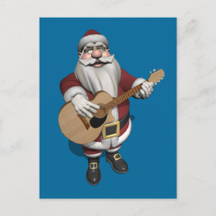 Santa Plays Accoustic Gitar Feiertagspostkarte
