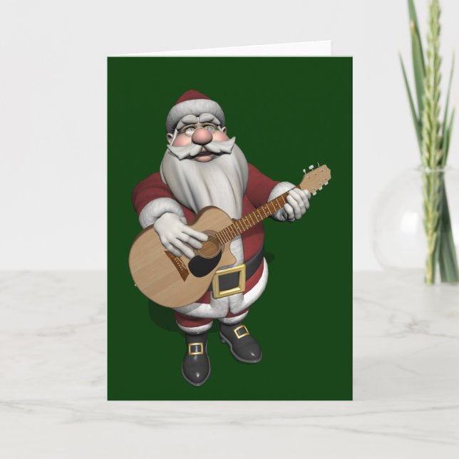 Santa Plays Akustikgitarre Feiertagskarte (Vorderseite)