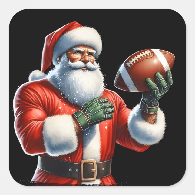 Santa Plays Football Quadratischer Aufkleber (Vorderseite)