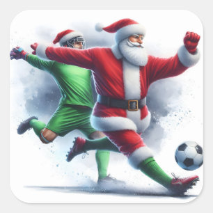 Santa Plays Fußball während der Feriensaison Quadratischer Aufkleber