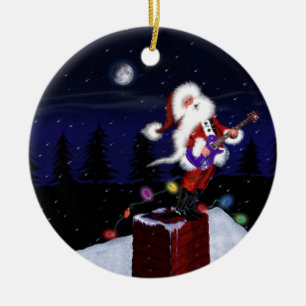 Santa Plays Guitar Keramik Ornament