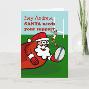 Santa Plays Rugby for Christmas Joy and Happiness Feiertagskarte