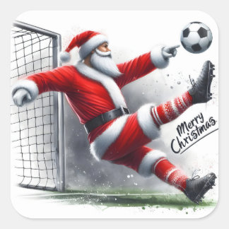 Santa Plays Soccer fröhlich am Weihnachtsfeiertag Quadratischer Aufkleber
