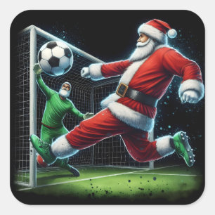 Santa Plays Soccer im Winter Cheer Quadratischer Aufkleber