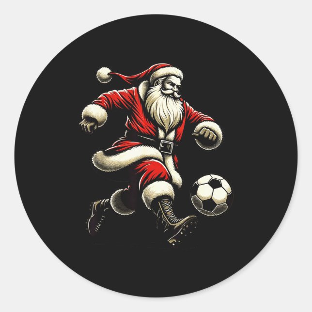 Santa Plays Soccer Srts, Xmas Christmas Women Men  Runder Aufkleber (Vorderseite)