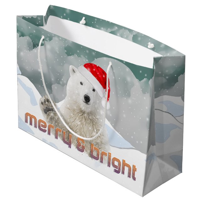 Santa Polar Bear | Beary Christmas Gift Bag Große Geschenktüte (Rückseite Schrägansicht)