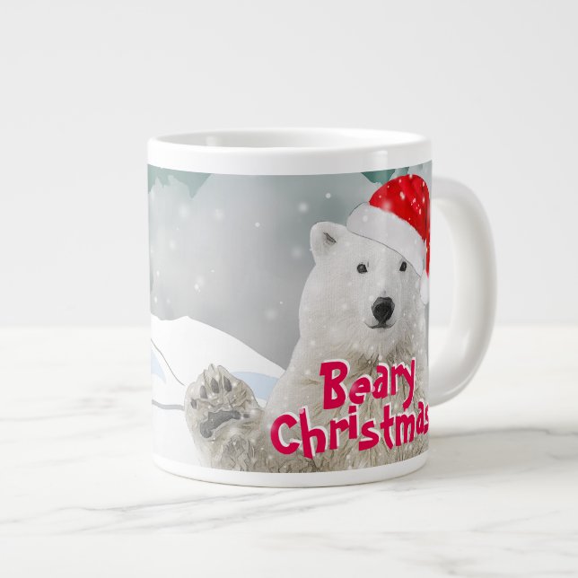 Santa Polar Bear | Beary Christmas Jumbo Tasse (Vorderseite Rechts)