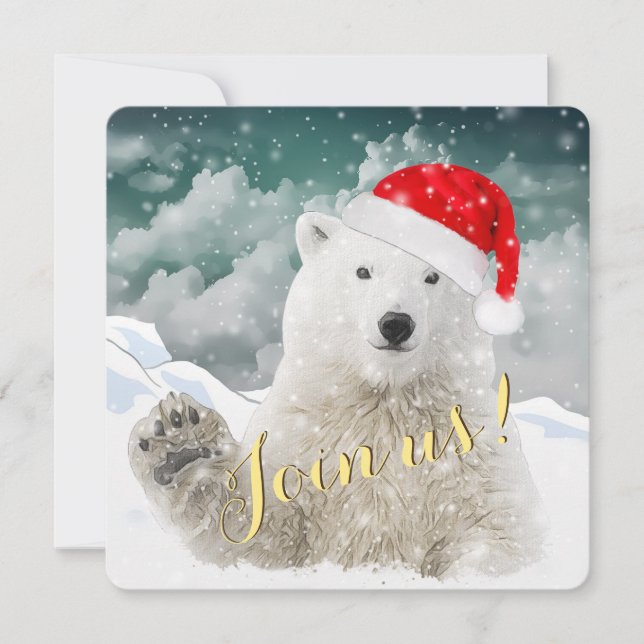 Santa Polar Bear | Einladungskarten (Vorderseite)