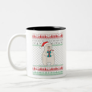 Santa Polar Bear Ugly Weihnachtskrautmatte Zweifarbige Tasse