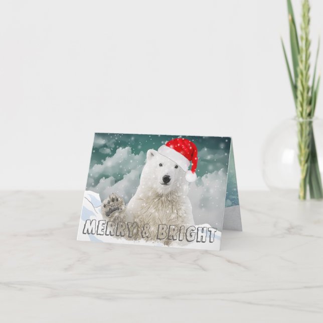 Santa Polar Bear | Weihnachts-Grußkarte Feiertagskarte (Vorderseite)