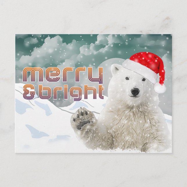 Santa Polar Bear | Weihnachtspostkarte Feiertagspostkarte (Vorderseite)
