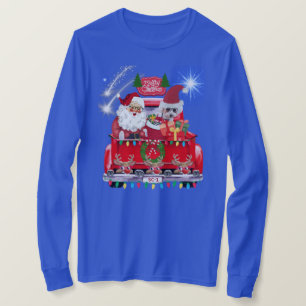 Santa Poodle Reindeer Christmas Blue T-Shirt